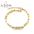 Ason Jewelry Wholesale Minimalist Geometric Design Stainless Steel Zircon Bracelet 18k Gold Plated Paperclip Chain Bracelet