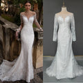 8474# Sheer Sleeves Vestido De Novia Bohemian V-Neck Tulle Lace Applique Mermaid Sweep Train Wedding Dress Bride Gown