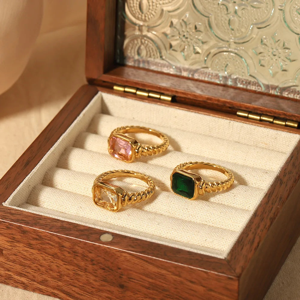 Nabest Waterproof Emeralds Ring Jewelry Women PVD Plated Tarnish Free Vintage Luxurious Pave Cz Zircon Finger Rings