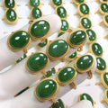 Adjustable Retro Fashion Vintage Spinach Green Natural Hetian Green Jade Ring for Women