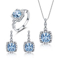 Classic 925 Sterling Silver Crystal Cz Fashion Nano Sky Blue Topaz Women Jewelry Set