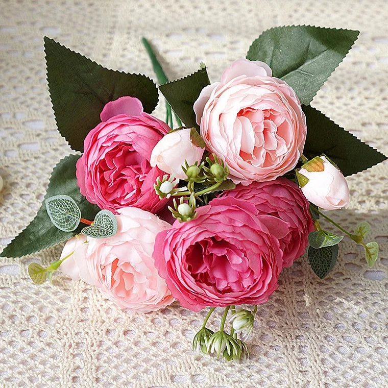 Pink Red 30cm 5 Heads Silk Artificial Peony Phillips Roses Flowers Wedding Bridal Bouquet Flower Home Valentine Decoration Gift