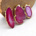 PM8887 Hot Pink Natural Lace Agate Slice Free Form Coaster Pendant Gold Plated Bohemian Chic Unique Special Jewelry Gift for Her