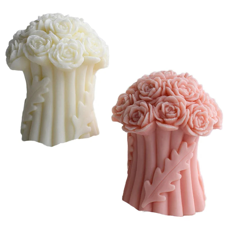 3D Luxury 3D Flower Bouquet Candle Silicone Molds Unique Peony Pillar Mold for Love Heart Wedding Home Decor