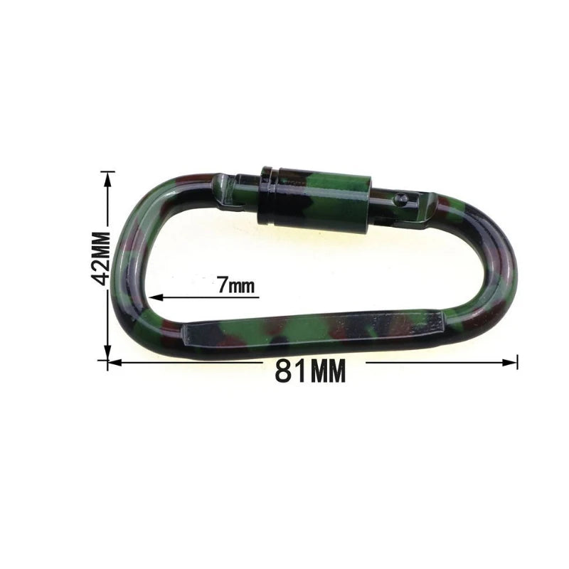 8cm Camouflage Aluminum D-Ring Shape Locking Carabiner Keychain with Laser Logo Climbing Hooks