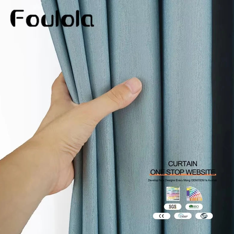Factory Supply Two Sides Same Looking Linen Style Blackout Door Curtain Cloth Window Curtains