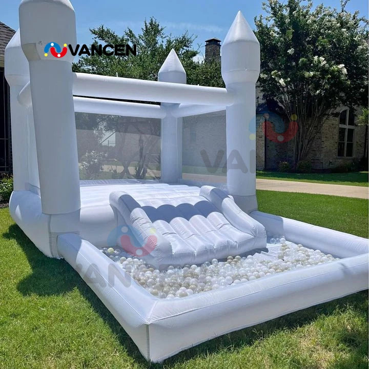Oxford Fabric 8x13ft Kids White Bounce House Inflatable  with Slide and Ball Pit  Toddler Bounce House for Kids Soft Play