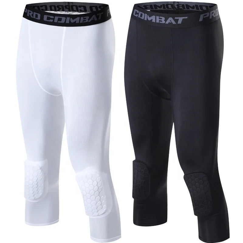3/4 Length Compression Pants Honeycomb Knee XXL XL Seamless Yoga Leggings Spring Fitness Sports Basketball Compression Tights