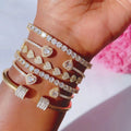 Adjustable Gold Open Cuff Bracelet for Women Fashion Bangle with Iced Bling Heart Cubic Zirconia Diamond Elegant Jewelry