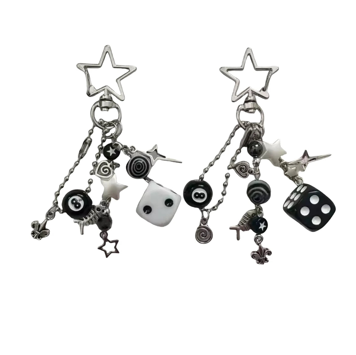 Y2K Jewelry Black 8 Billiard Ball Dice Star Keychain Phone Pendant Chain Handmade Creative Sea Keyring Accessories for Women Men