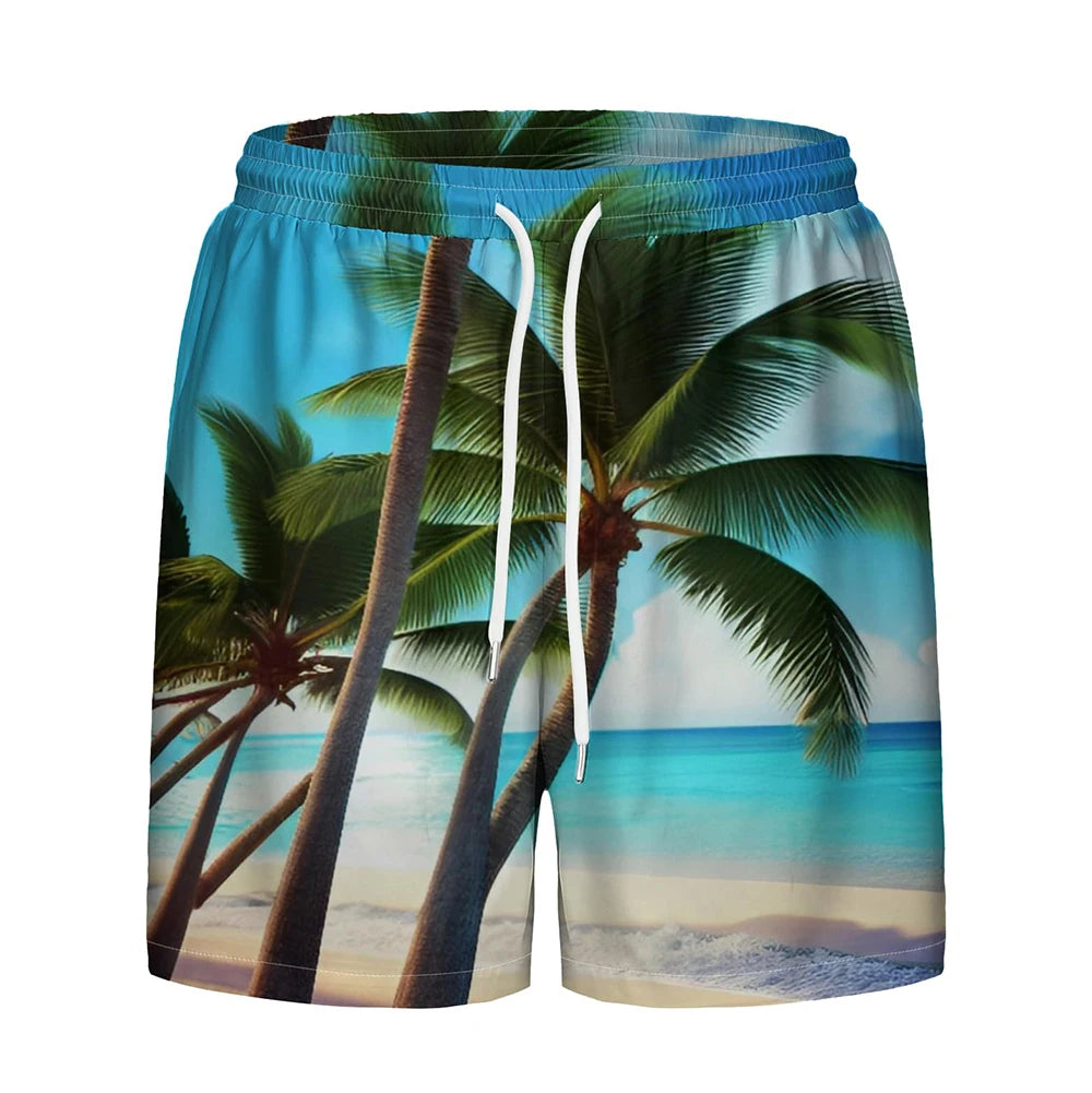 3D Custom Free Sample Men's Leopard Hawaiian Beach Shorts Casual Lightweight Drawstring Quick Dry Holiday Tropical Digital Print