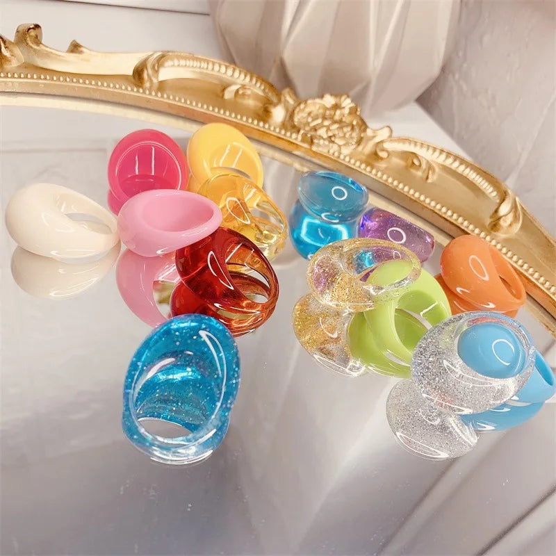 2025 Glitter Acrylic Fashion Resin Colorful Cute Shiny Chunky Rings Resin Ring Pop Jewelry