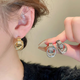 S925 Silver Needle Twist Multi -Layer Twisted Stud Earrings for Women Geometric Gold Metal Hollow Stud Earrings for Women