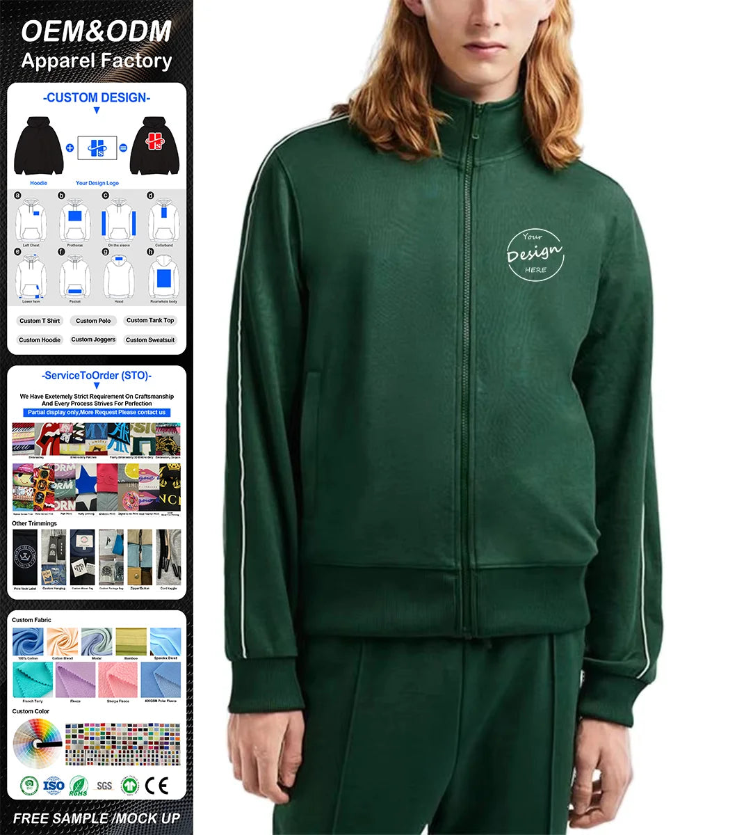 OEM Cotton Polyester Track Jacket Unisex Custom Logo Athletic Men Zip up Sports Hoodie Color Block Sleeve Jacket for Men