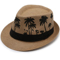 Summer Casual Jazz Hat for Men Coconut Tree Pattern Sunscreen Raffia Straw for Dad's Beach Outdoor Use Middle-Aged Style