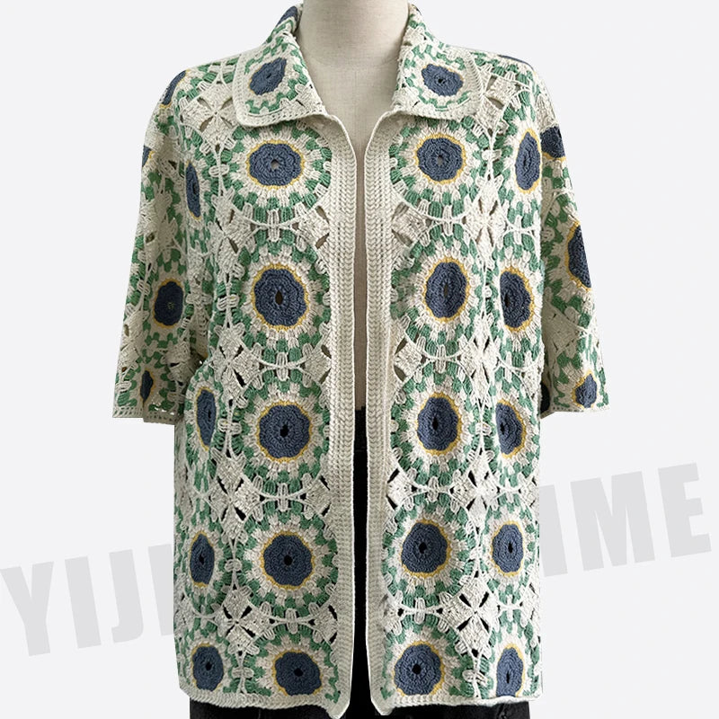 Custom Logo ODM&OEM Men's Short Sleeve Shirt Casual Breathable Crochet Cardigan Mens Slightly Boxy Shirts
