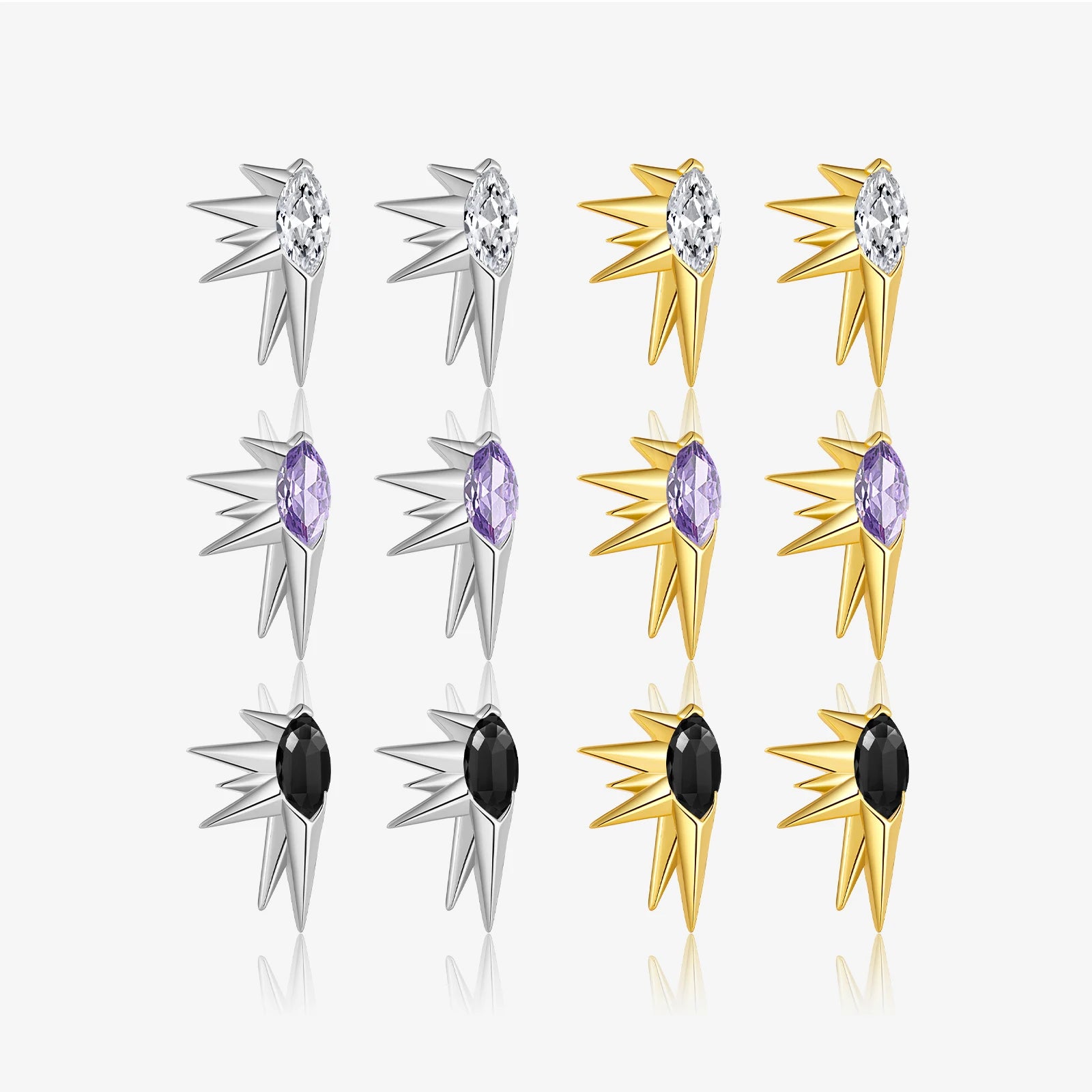 FUAMAY Fashion Punk Aretes De Plata 925 Silver 18K Gold Plated Purple Black Zircon Colored Gems Star Spike Punk Stud Earrings