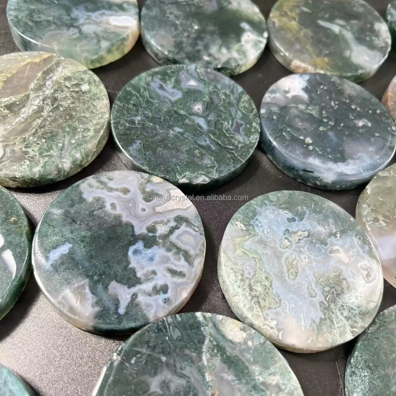 Moss Agate Wafer Natural Aquatic Agate Slab Polished Folk Crafts Moss Agate Slice for Healing Decoration