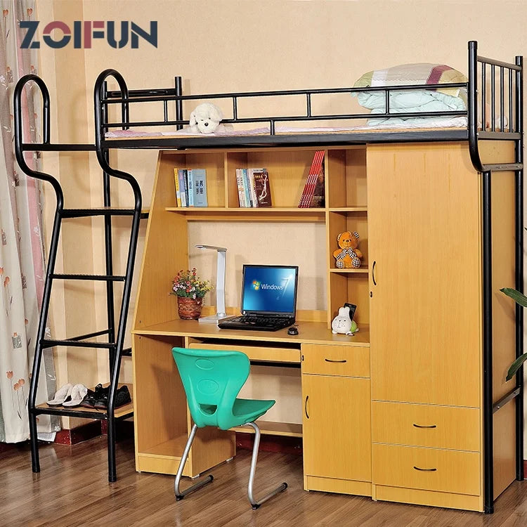 School Dormitory Furniture Bunk Beds With Stair for Students and Single Bunk Bed With Desk Combination Underneath