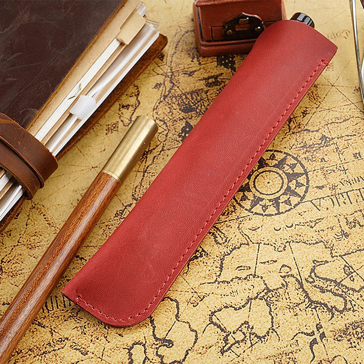 Personalized Solid Color Leather Case Handmade Custom Pen Pouch Protective Cover