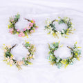 Spring Pink Elastic Ribbon Flower Crown Peach Blossom Cherry Blossom Wreath for Fairy Princess Travel & Shooting Headband