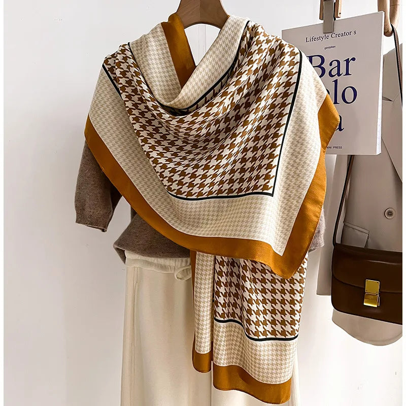 Spring Summer Houndstooth Printed Viscose Headscarf Beach Shawl Luxury Designer Geometry Pattern Scarves Long Large Hijabs