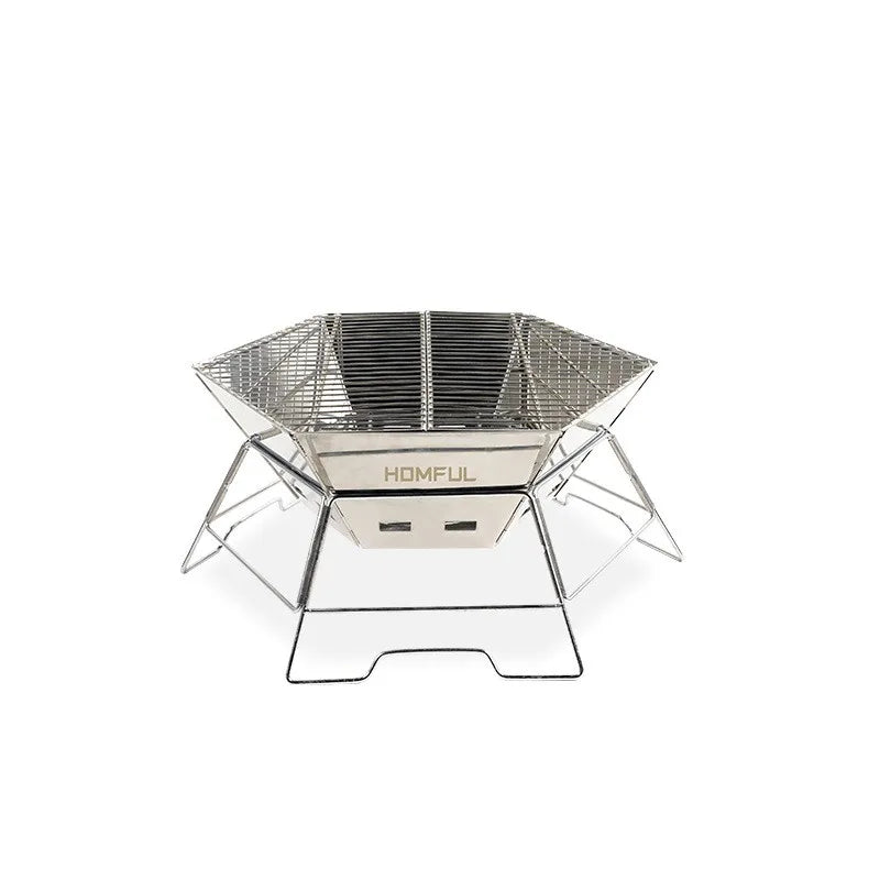 Ultra-Light Outdoor Stainless Steel Wood BBQ Grill Oven Portable Folding Bonfire Rack Charcoal-Fueled Camping Stove for Cooking