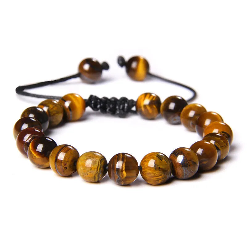 Jingcan Crystal Adjustable 6mm 8mm Natural Stone tiger Eye Bracelet for Men Yellow pink Green Blue tiger Eye Adjustable Bracelet
