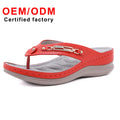 Women's Retro Metal Flip-Flops with Large Size Wedge Heel Thong Slippers Fashion Platform Sandals with New Buckle Design