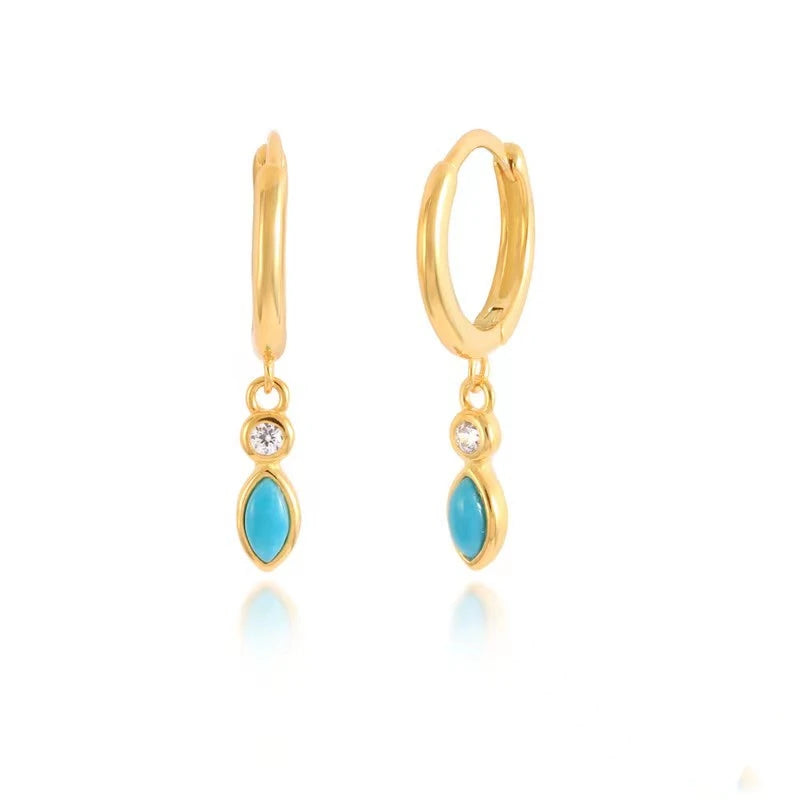 QS615 Fashion Jewelry 925 Sterling Silver Design Bezel Mini Turquoise Marquise Drop Earring