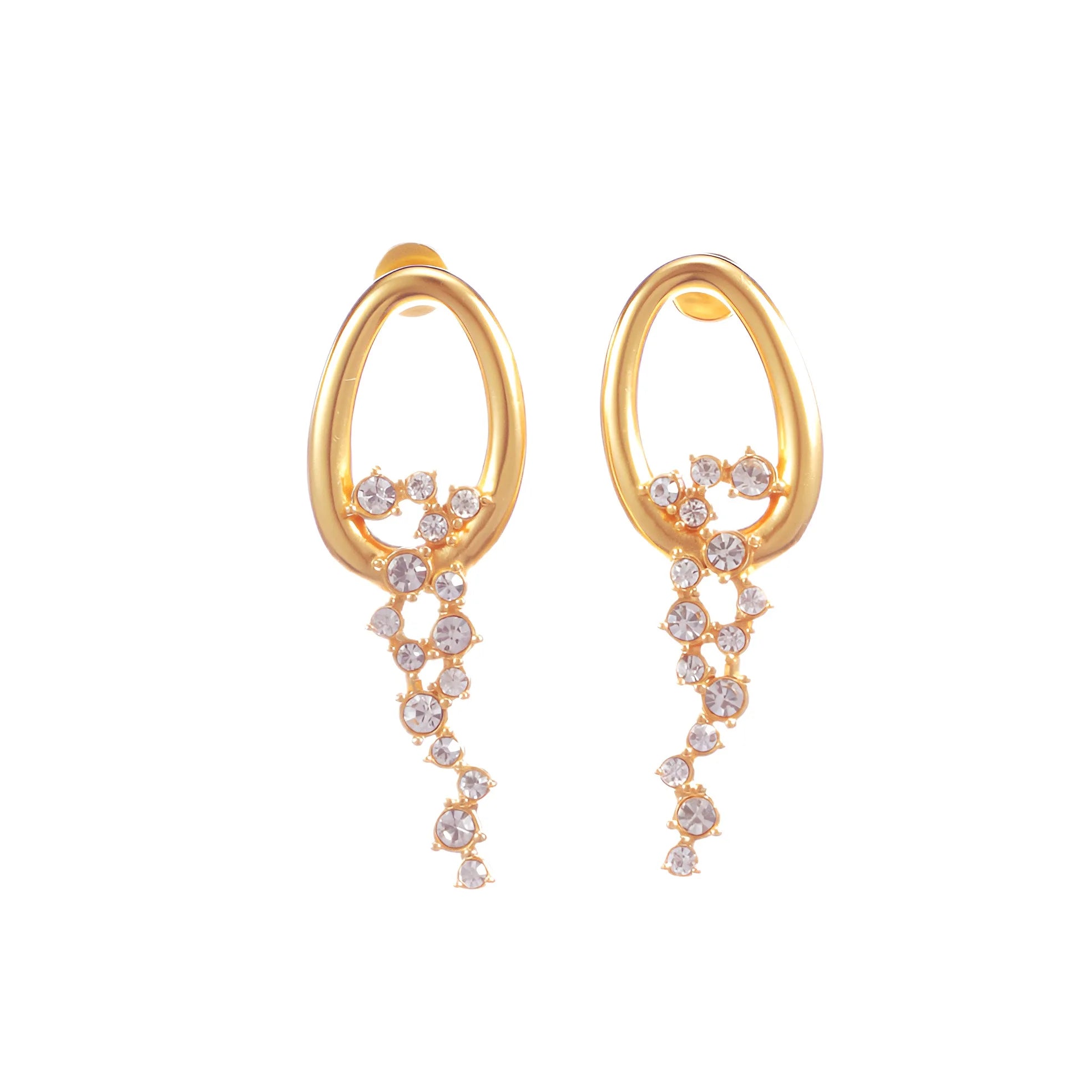 European American Real Gold Plated Brass Light Luxury Water Drop Dangle Chain Link Zircon Fashion Earrings