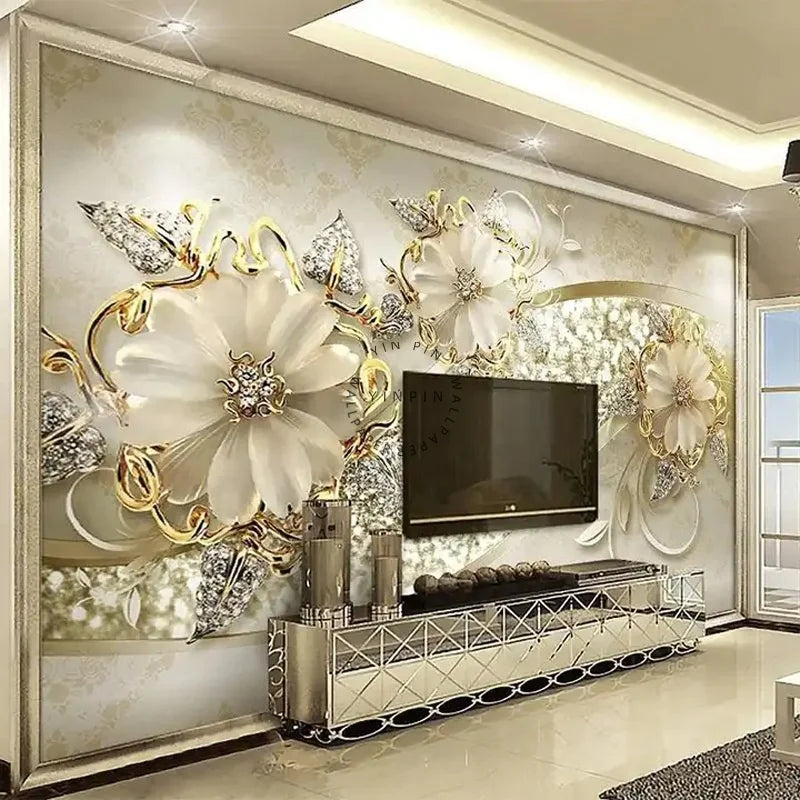 3D Relief Flower Pattern Mural Jewelry Wallpaper Home Decoration