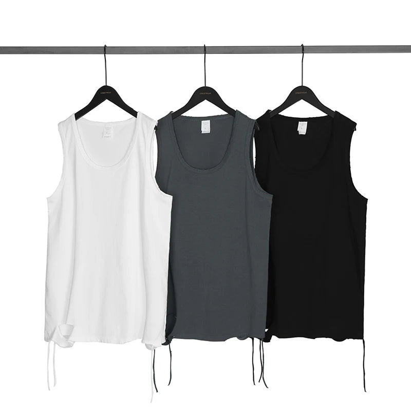 Hot Sale Summer Mens Ripped Sleeveless Shirts Vest Vintage Washed Black Hip Hop Distressed tank Tops