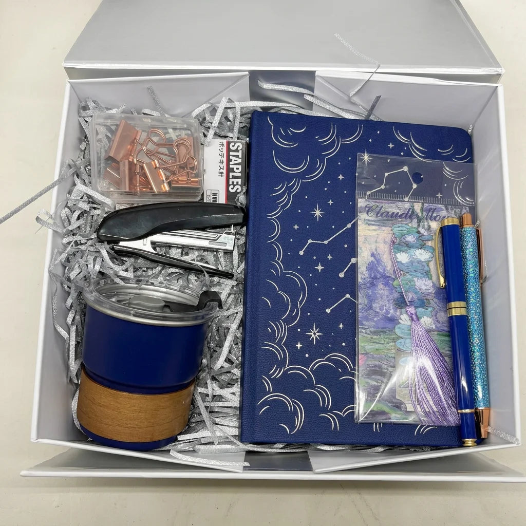 Luxury Corporate Gift Set Custom Logo Navy Office Stationery Set with Notebook Tumbler and Pen for Business Promotion Gifts