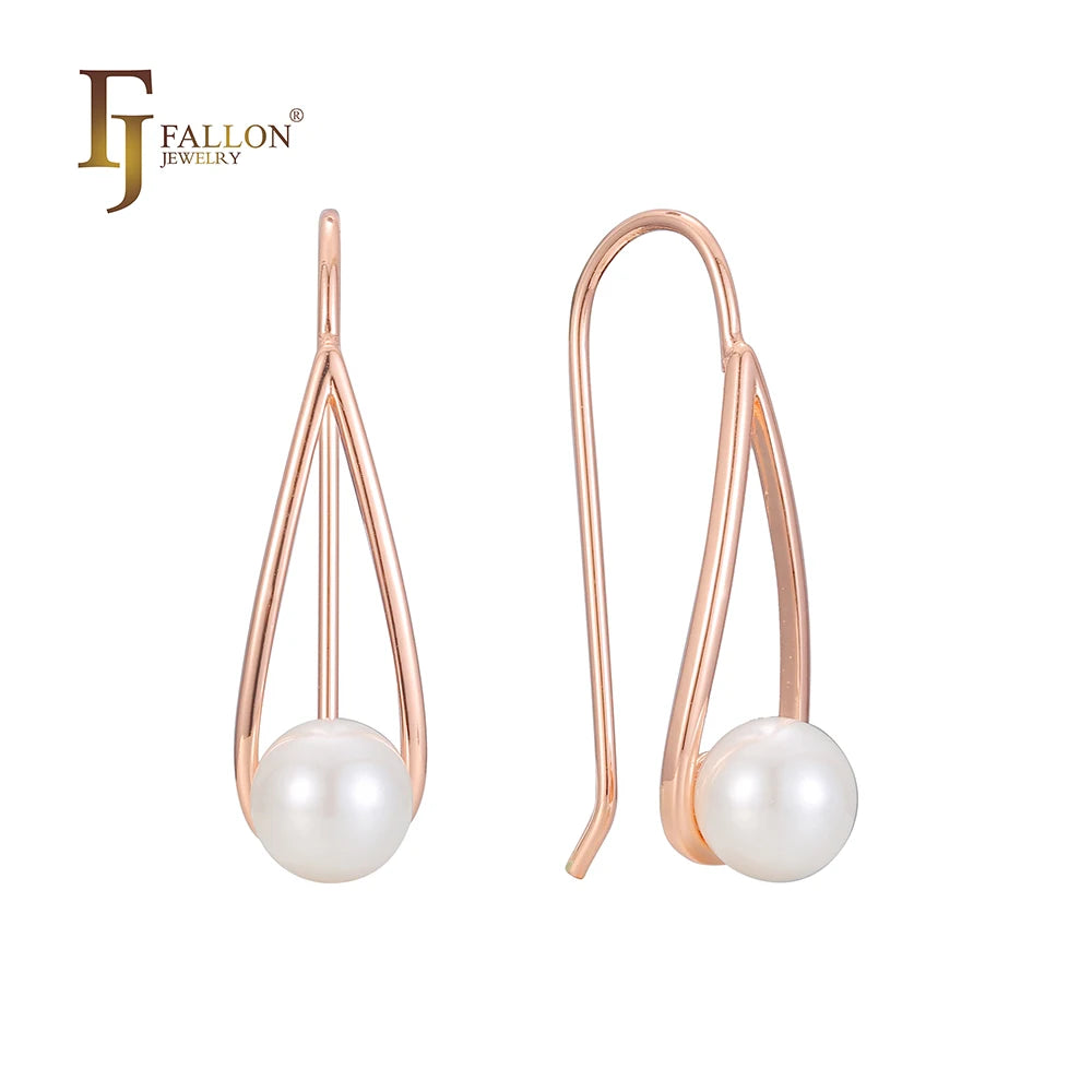 FJ Fallon Fashion Jewelry Pearl Wire Hook Earrings Plated in Rose Gold Brass Based