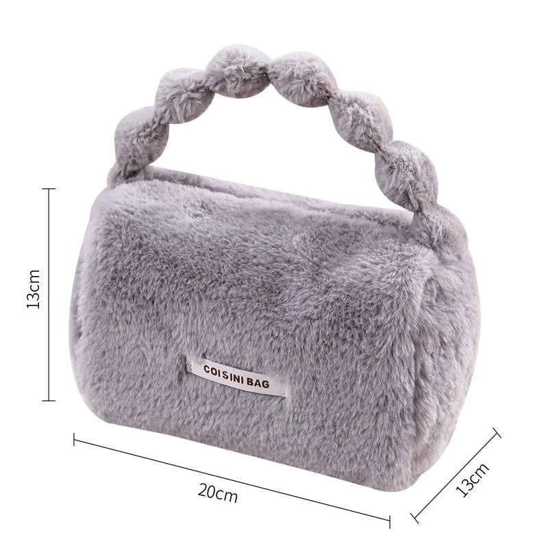 Handmade Velvet Quilted Zipper Closure Large Capacity Eco-Friendly Soft Furry Cosmetic Pouch Fashion Travel Makeup Organizer Bag