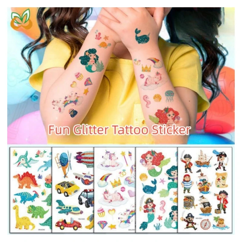 Manufacturers Customized Birthday Party Favors Dinosaur Mermaid Unicorns Glitter Temporary Tattoo Sticker Kids Jiangmei Brand