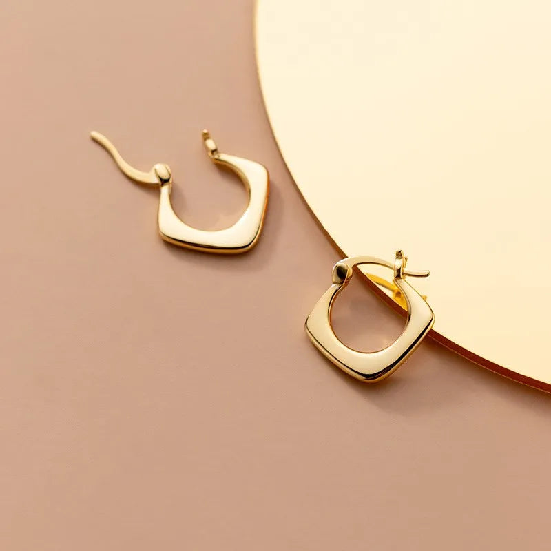 Statement Earings Geometric Square Shape 18K Gold Plated 925 Sterling Silver Hoop Earrings Fashion Jewelry for Women