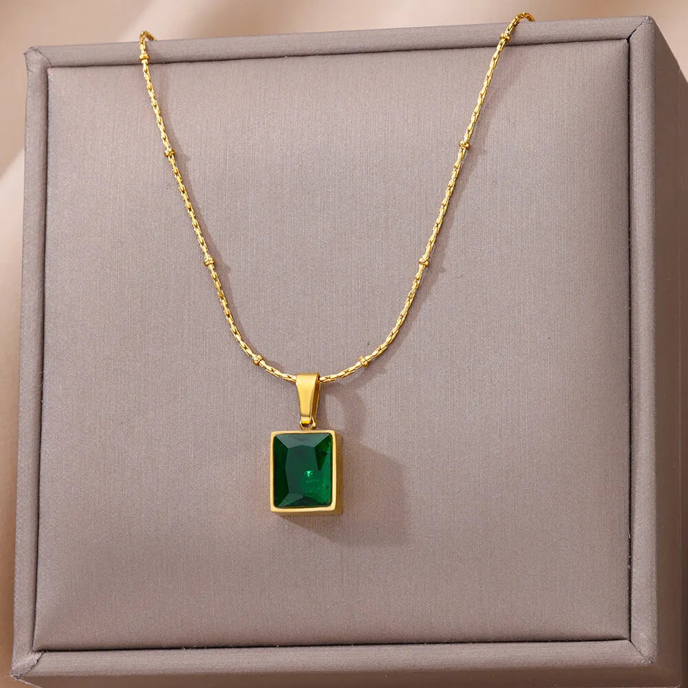 Hot Sale Versatile Collarbone Chain Jewelry Stainless Steel Necklace Multi-color Square Pendant Necklace Gifts for Women