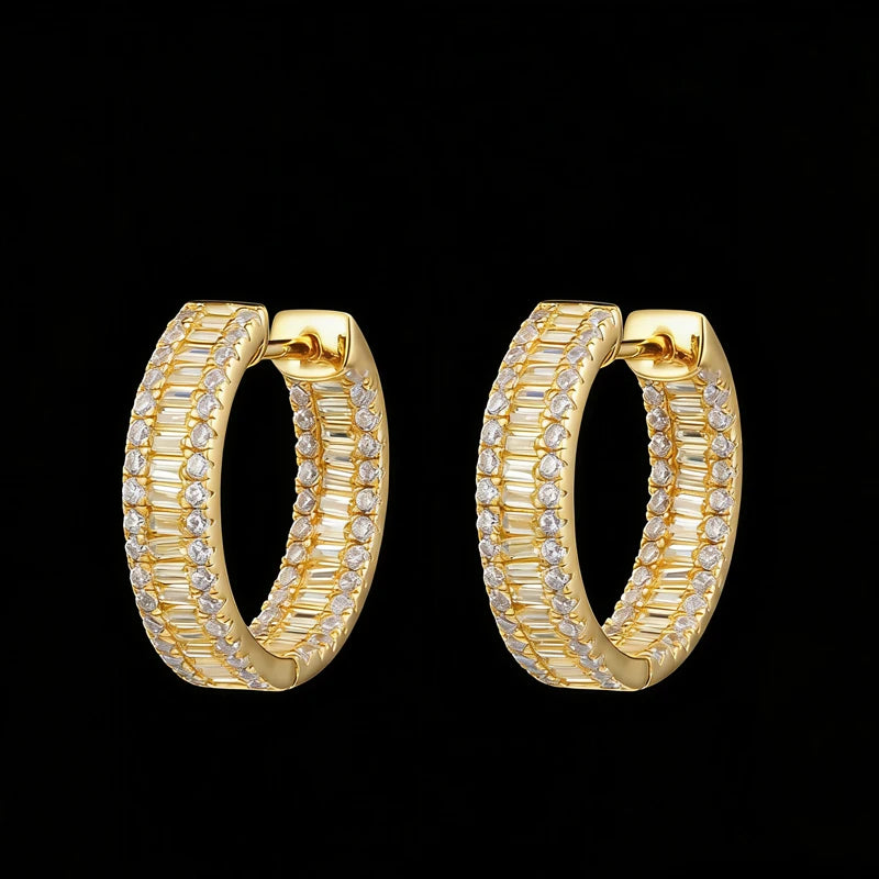 Fashionable Design Jewelry Buguatte CZ Stones 925 Sterling Silver Huggie Earrings for Women
