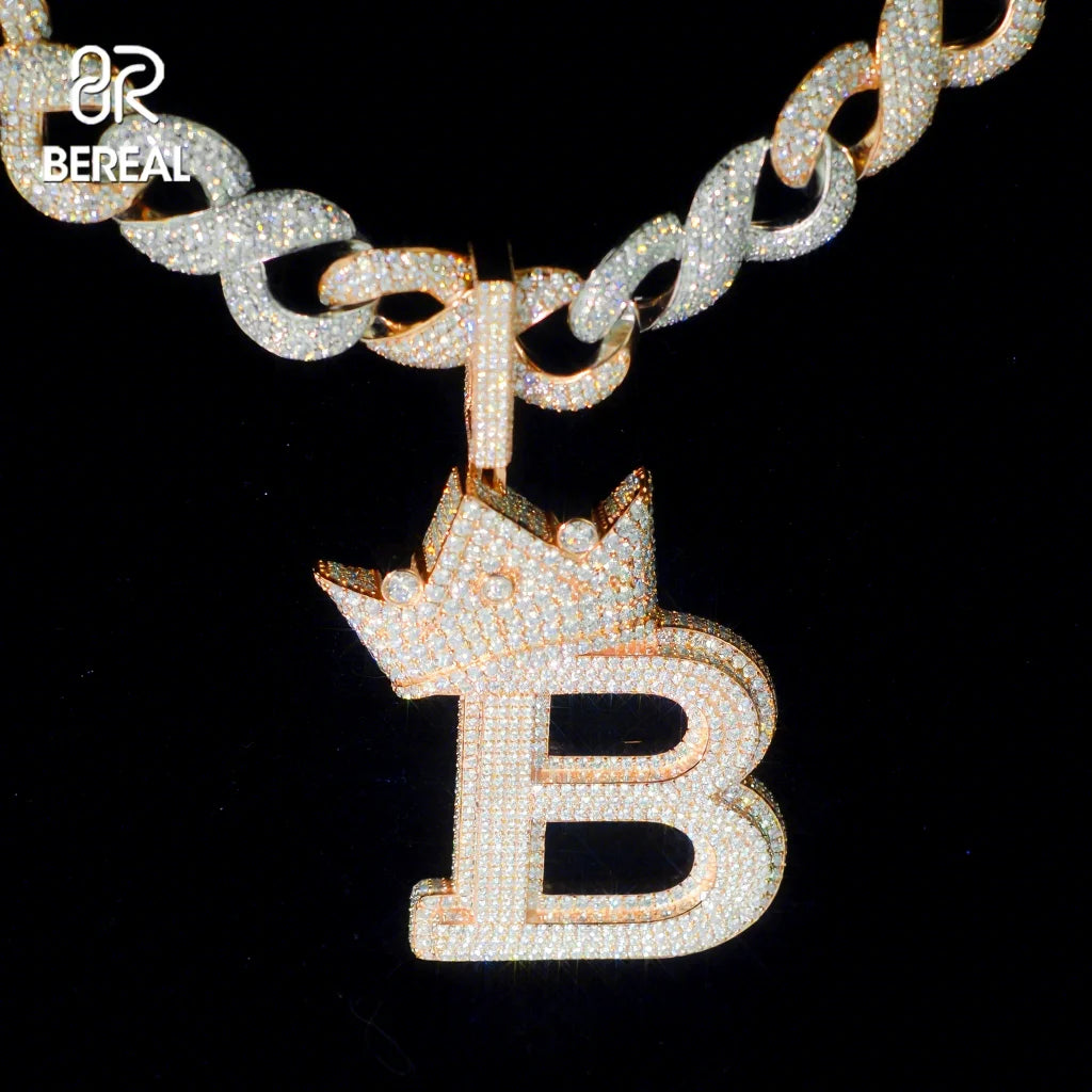 High End Hip Hop Style Rose Gold Moissanite Diamond Letter B Pendant Men Iced Out Round Brilliant Cut 925 Silver Jewelry Pendant
