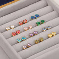 Promotion Anti Allergy Tarnish Free 8mm 3mm Round Stud Earrings 18k Gold Plated Stainless Steel Zircon Birthstone Earrings