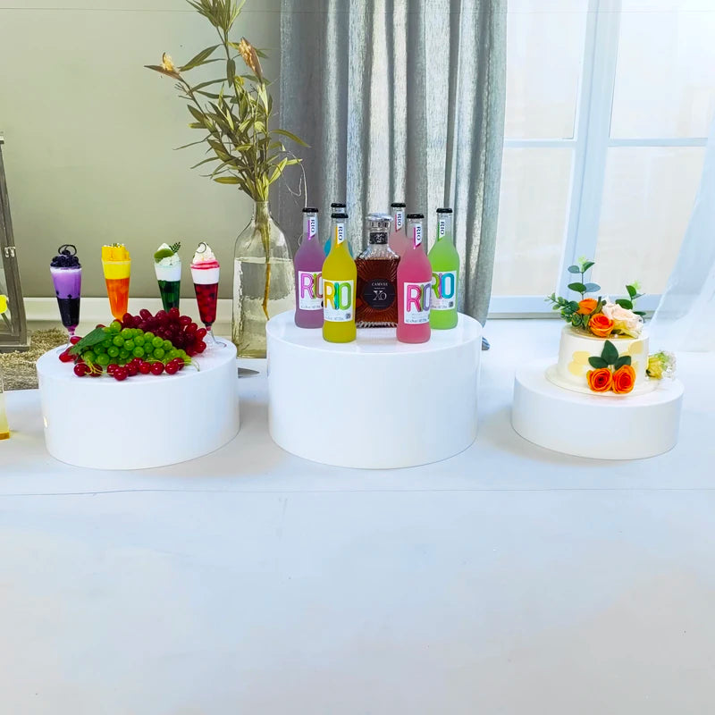 Set 3 White Acrylic Cylinder Display Stands Eco-friendly for Wedding Birthday Graduation Christmas Thanksgiving Party