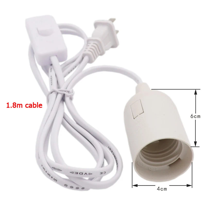 EU US Plug AC Power Cord Cable E27 LED Lamp Bulb Bases Socket Wall Hanging Holder With Switch Wire Extension