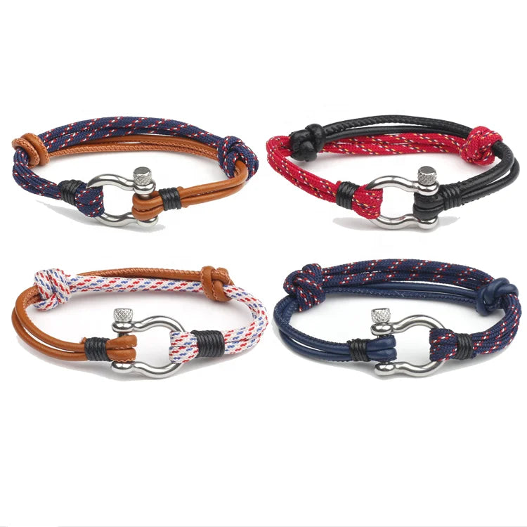 Hot New Personalized Stainless Steel Braceletanchor Shackles Rope Leather Braceletsurf Sailor Wristband Fashion Jewelry