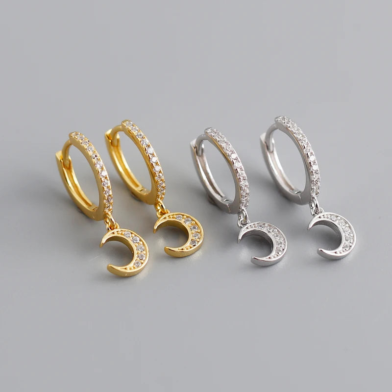 Factory Wholesale 18K Gold Plated 925 Sterling Silver Moon Drop Hoop Earrings for Women Party Gift Versatile Daily Wear Earring