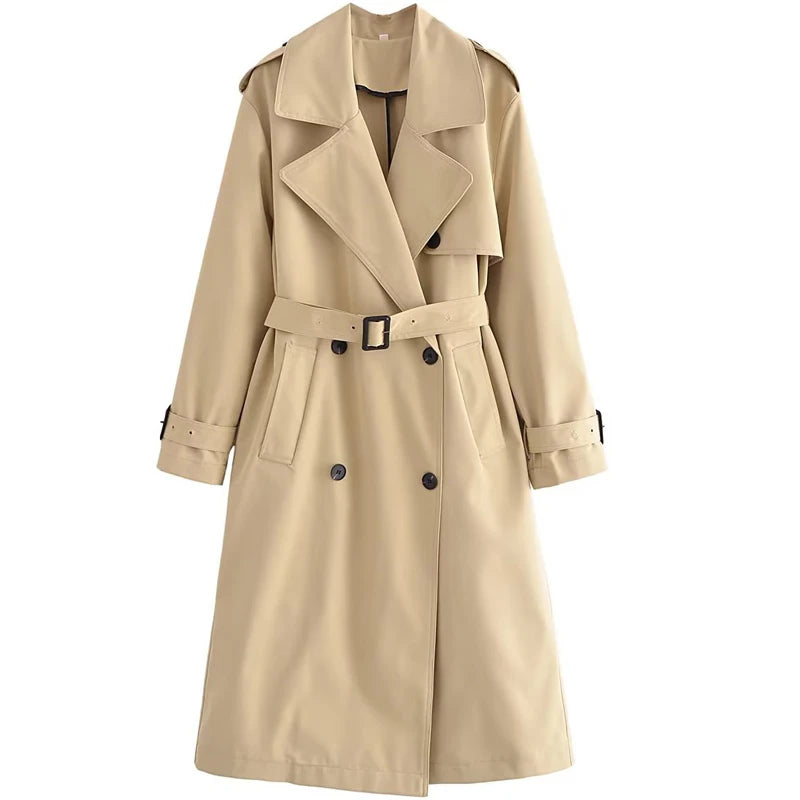 Women 2024 Spring New Fashion With Belt Double Breasted Trench Coat Vintage Long Sleeve Female Outerwear Chic Overcoat