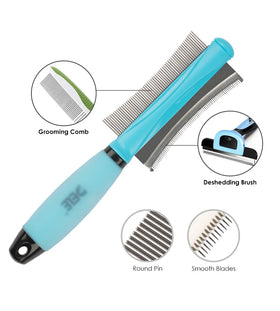 2 in 1 Multifunctional Pet Grooming Hair Brush Stainless Steel & Silicone Double Side Dog Cat Deshedding Tool Pin Comb