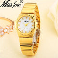 MissFox V279  Elegant Watches Women Diamond Roman Numerals Pearl Shell Classic Ladies Gold Watch Waterproof Female Quartz Watch