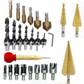 26 Piece Set of Step Drill Five Edge Chamferer Countersink Drill Cork Drill Center Punch Set